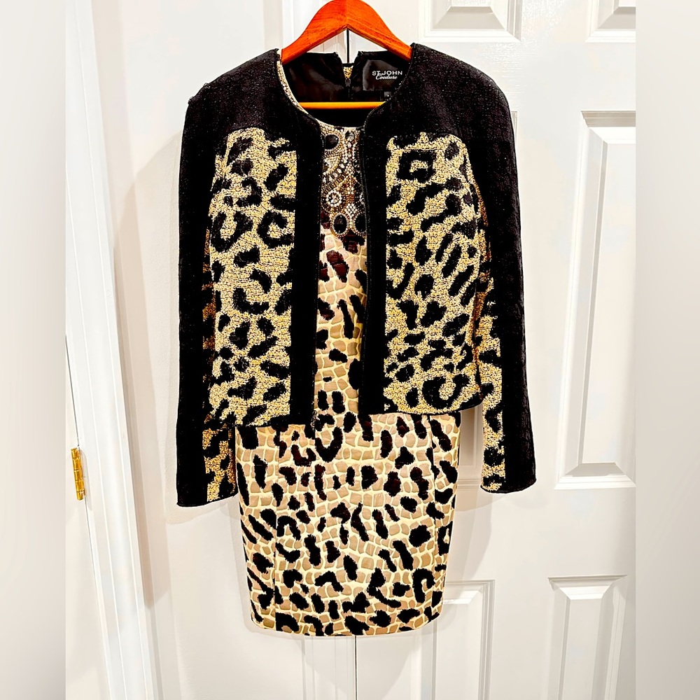 St John Couture animal print dress with jacket